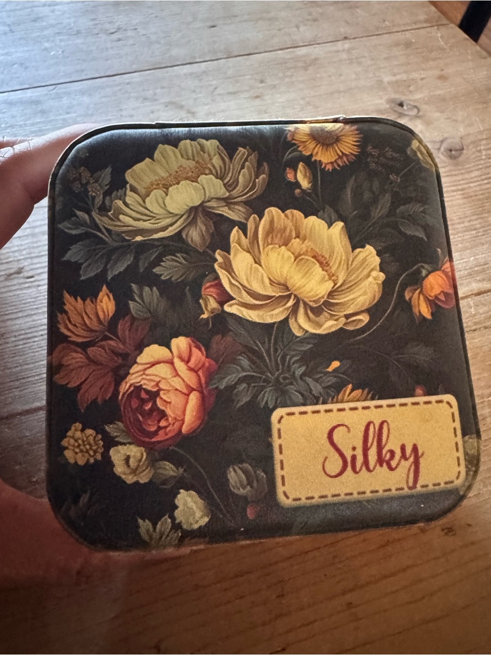 Silky Floral Jewelry Boz - Black Background with Yellow & Orange Blooms
